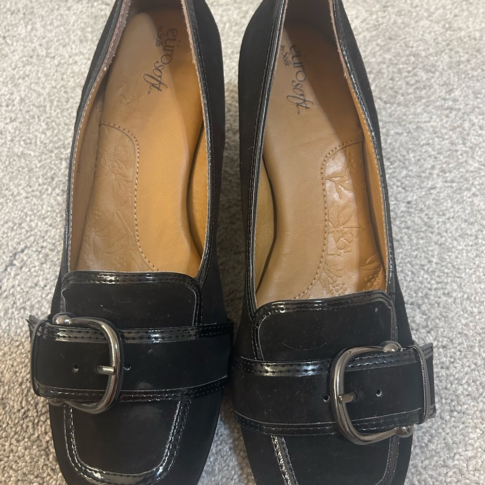 Sofft Black Patent Buckle Loafers